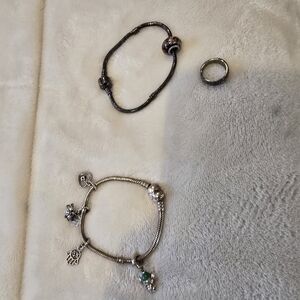 2 PANDORA Sterling Silver 4 Charm Bracelet Women's And Cain Charms Etc..